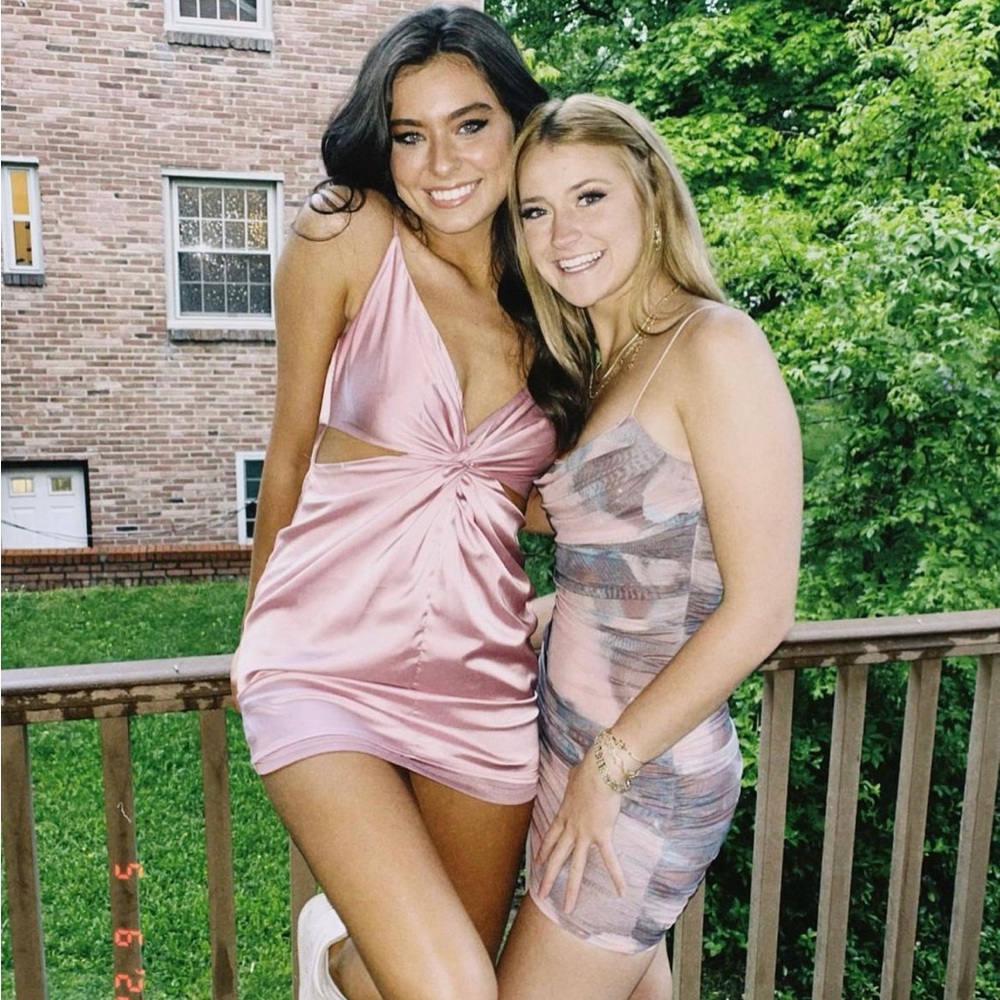 ABBELINE (satin V neck side cut out mini dress)